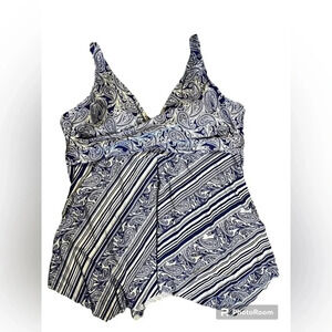 Blue and white patterned bikini top only size 32